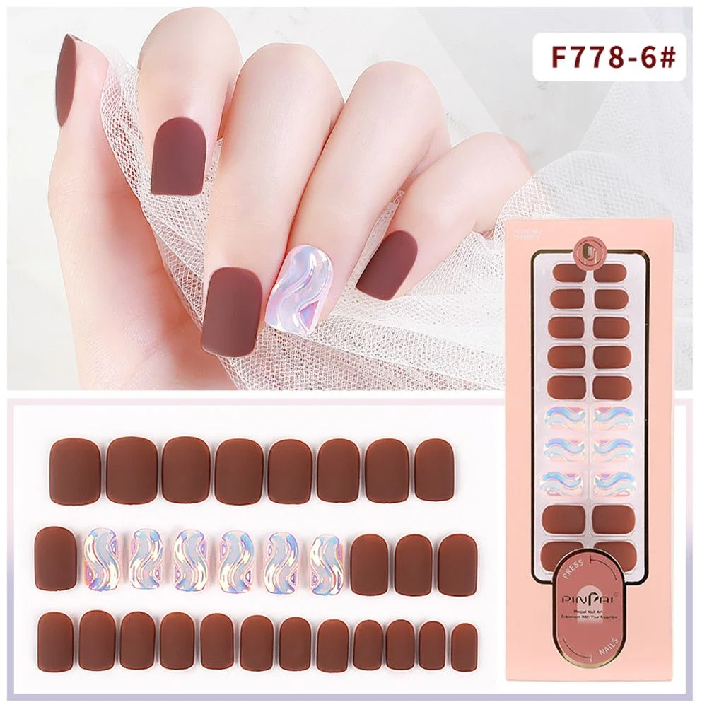 24/30Pcs/Set Reusable False Nail Tips Set Full Cover Shiny Matte Nail Tips With Designs Press On Nails Art Fake Extension Tips-Nail Inspo