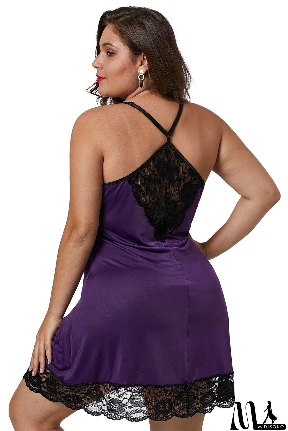 MidiSono - Purple Venecia Lace Trim Plus Size Chemise