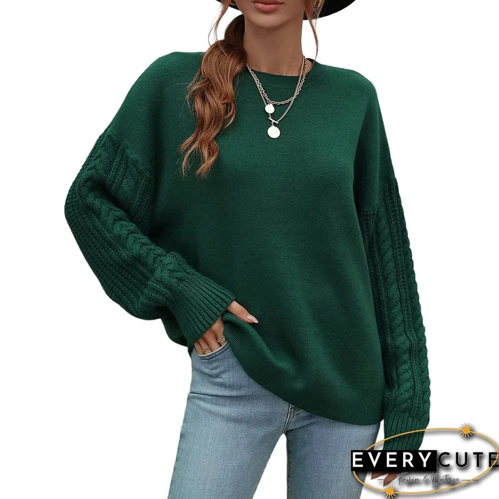 Green Crew Neck Chunky Wide Knit Sweater