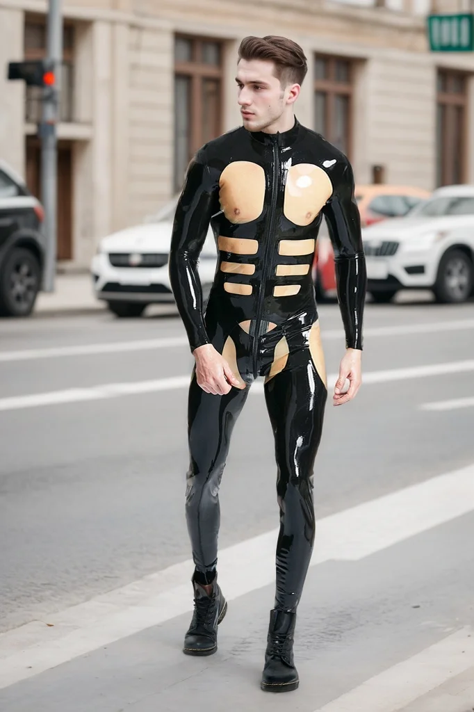 Men Latex Catsuits Orion BDSM Costume Black Translucent