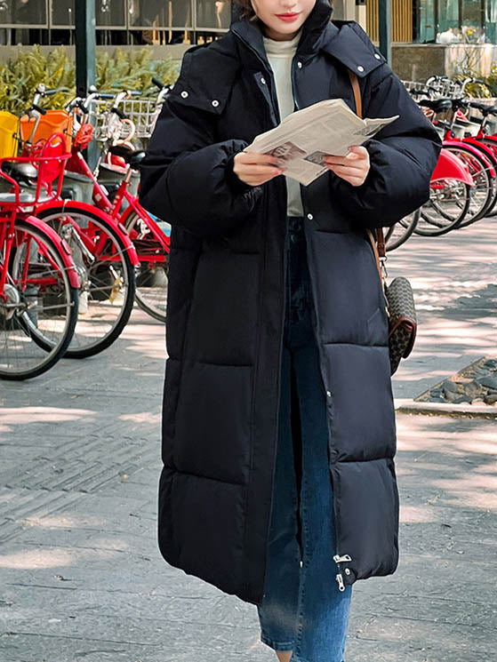 Women Long Sleeve Solid Zipper Loose Down Jacket Coats