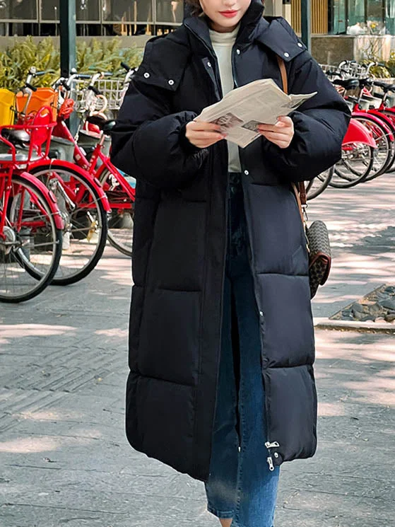 Women Long Sleeve Solid Zipper Loose Down Jacket Coats