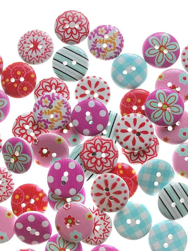 100Pcs Colorful Striped Printed Decoration Accessories Round Buttons