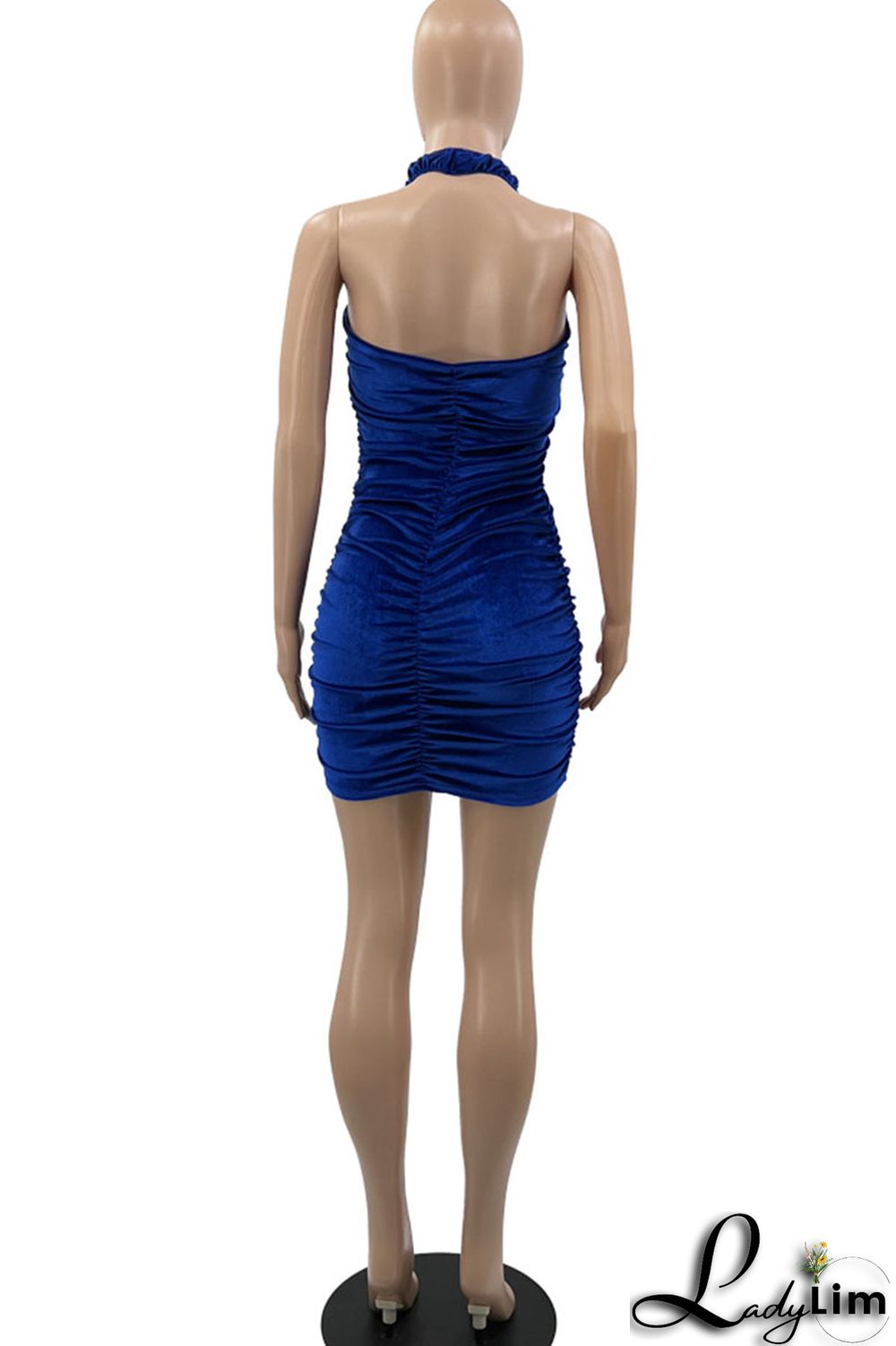 Black Sexy Solid Split Joint Fold Halter Pencil Skirt Dresses