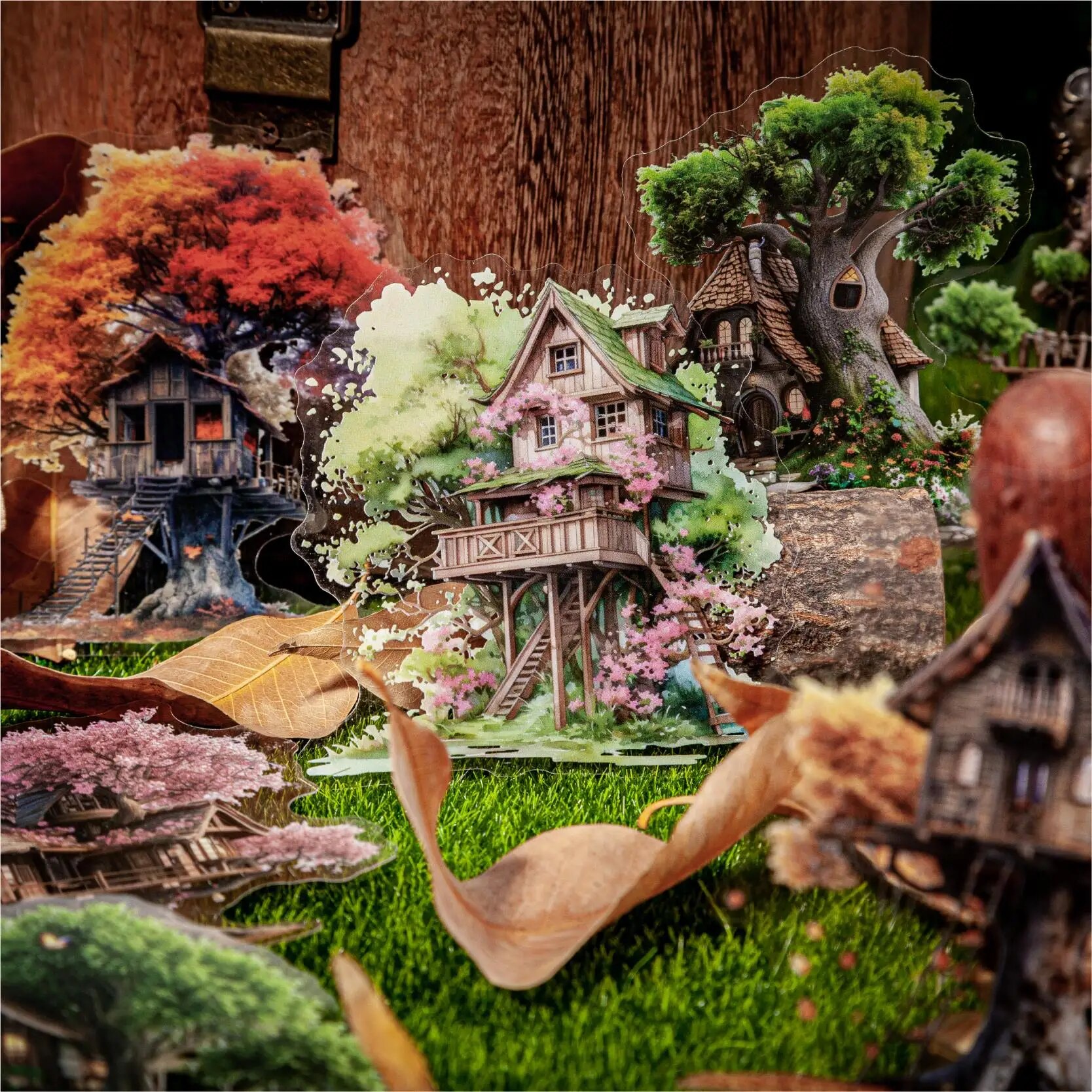 저널세이 16매 트리하우스 시리즈 빈티지 동화 조경 PET 스티커