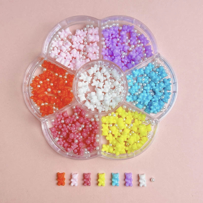 7-Grid Mixed Bow Pearl Nail Beauty Ornament Girl’s Style Mini Small Bow Tie Nail Material Package Box