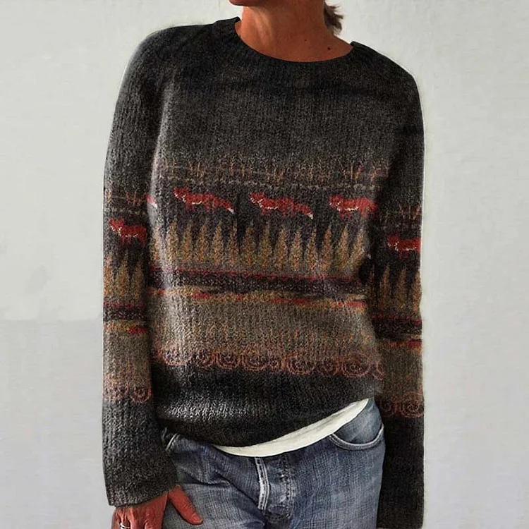 VChics Women's Winter Forest Fox Art Casual Sweater