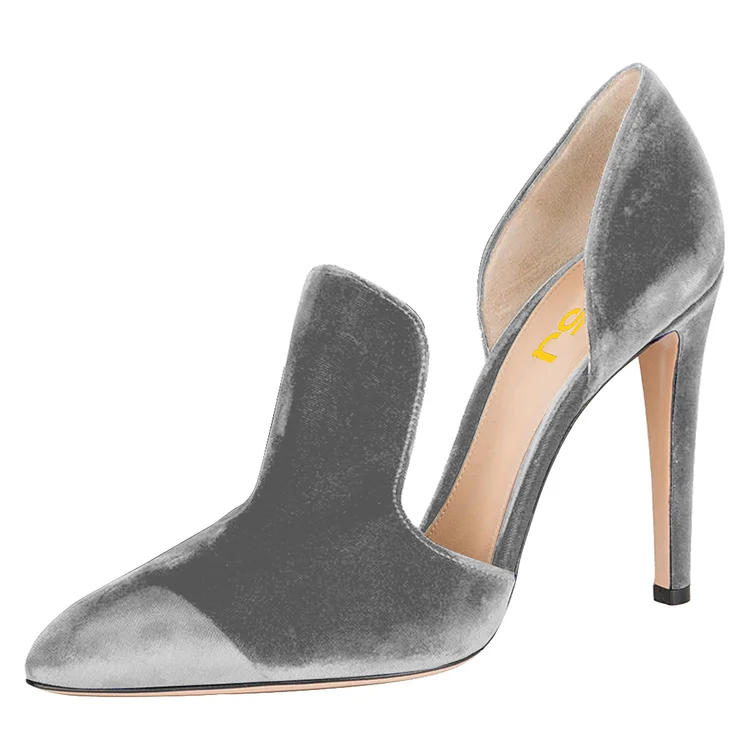 Grey Double D'orsay Pointy Toe Stiletto Heels Pumps |FSJ Shoes