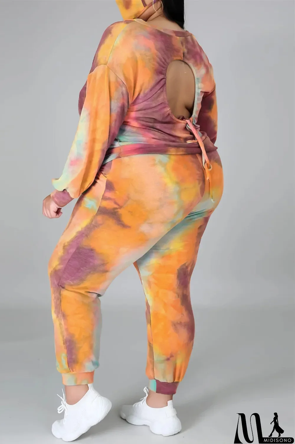 MidiSono - Multicolor Fashion Casual Print Tie Dye Backless O Neck Plus Size Two Pieces