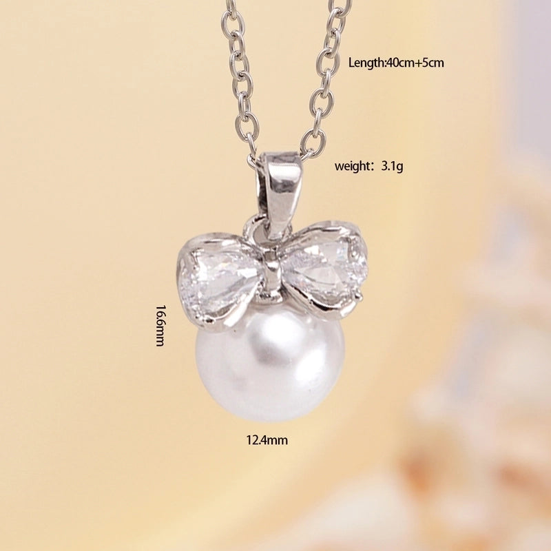 Elegant Glam Bow Knot 304 Stainless Steel Copper Pendant Necklace