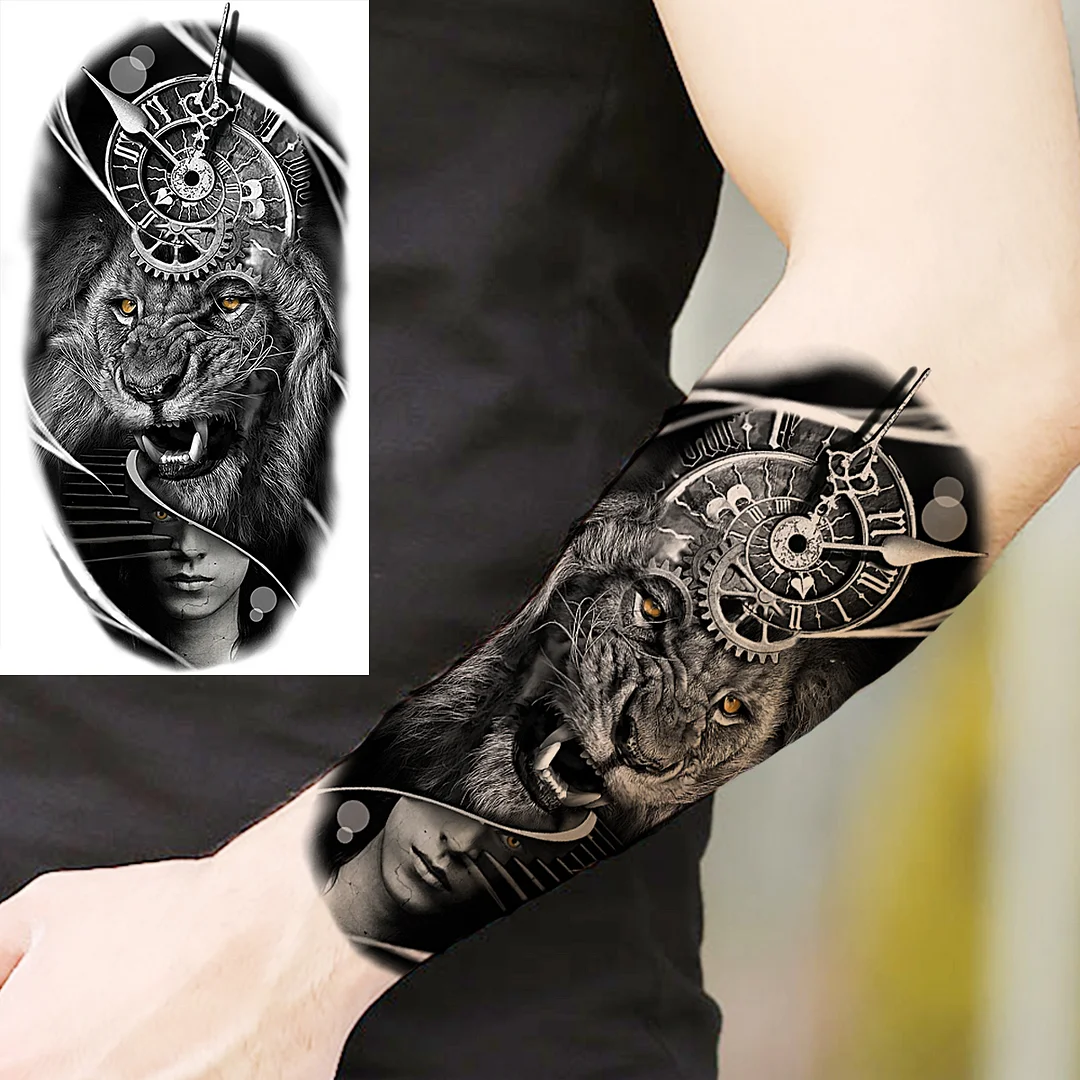 Sdrawing Skull Halloween Skeleton Temporary Tattoo For Men Adults Realistic Lion Tiger Wolf Scary Fake Tattoo Sticker Forearm Tatoo