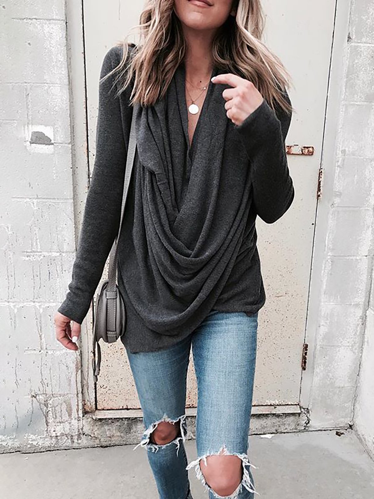 Draped Long Sleeve Casual Shirt