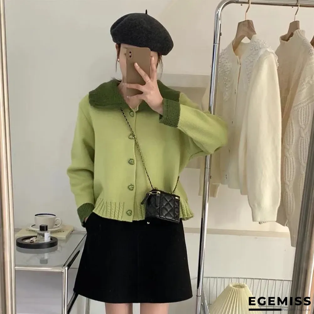 Love Loose Contrast Lapel Knit Cardigan | EGEMISS