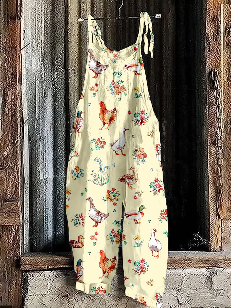 Cute Chickens and Ducks Pattern Loose Fit Jumpsuit-mysite