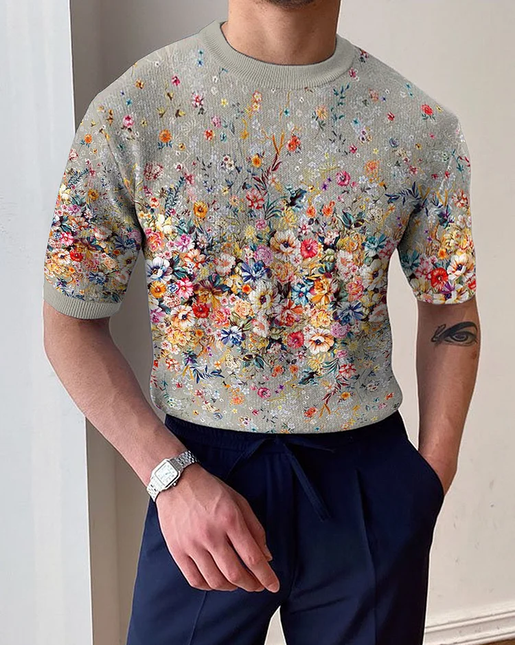 Men's round neck knitted T-shirt e370