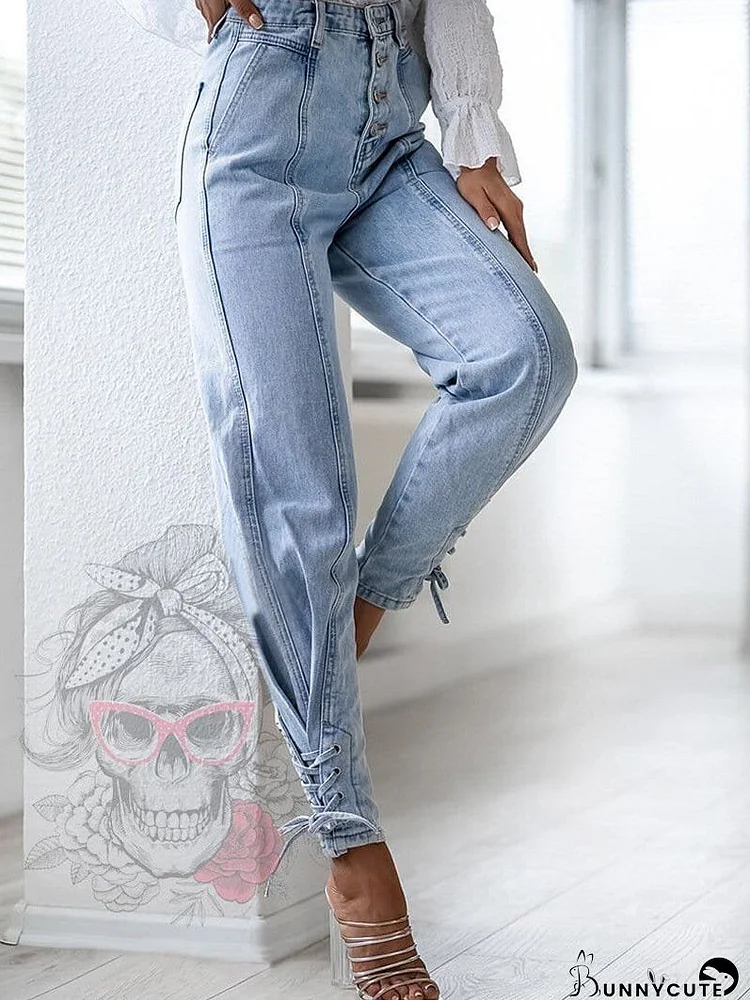 Jeans Simple High Waist Slim Tie Feet Jean for Women