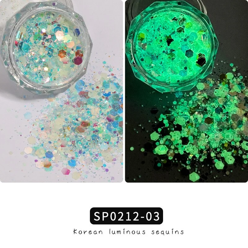 1 Box Luminous Nail Glitter Neon Hexagon Fluorescent Flake Glow in the Dark Sequin Nails Art Decorations Manicure Accessories-Nail Inspo