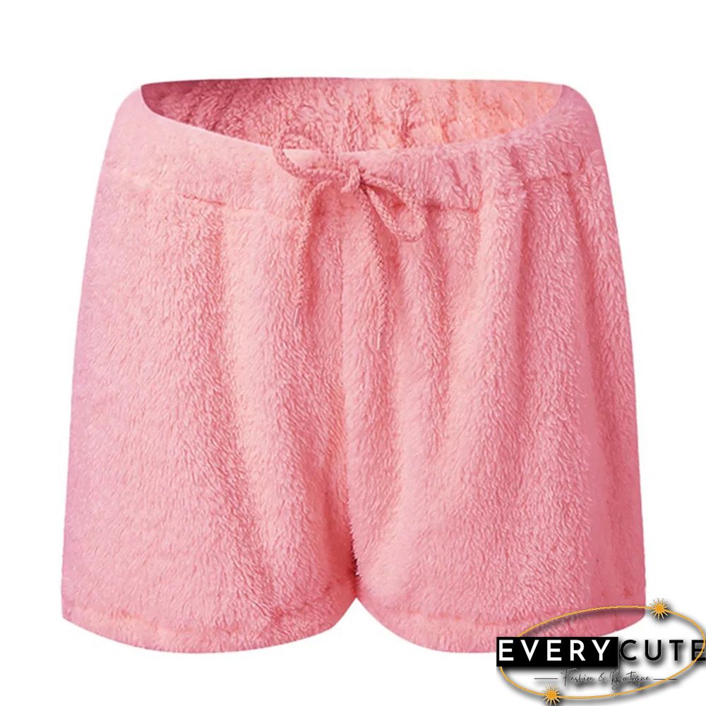 Light Pink Plush Hoodie with Shorts and White Vest 3pcs Set