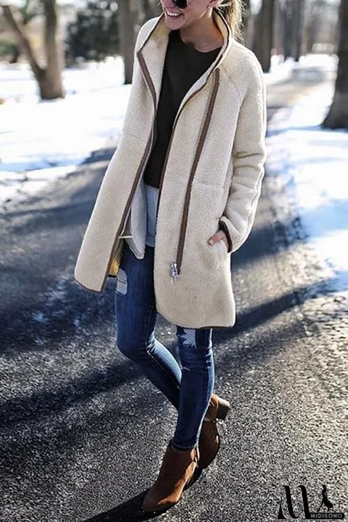 MidiSono - Zipper Fuzzy Long Coat