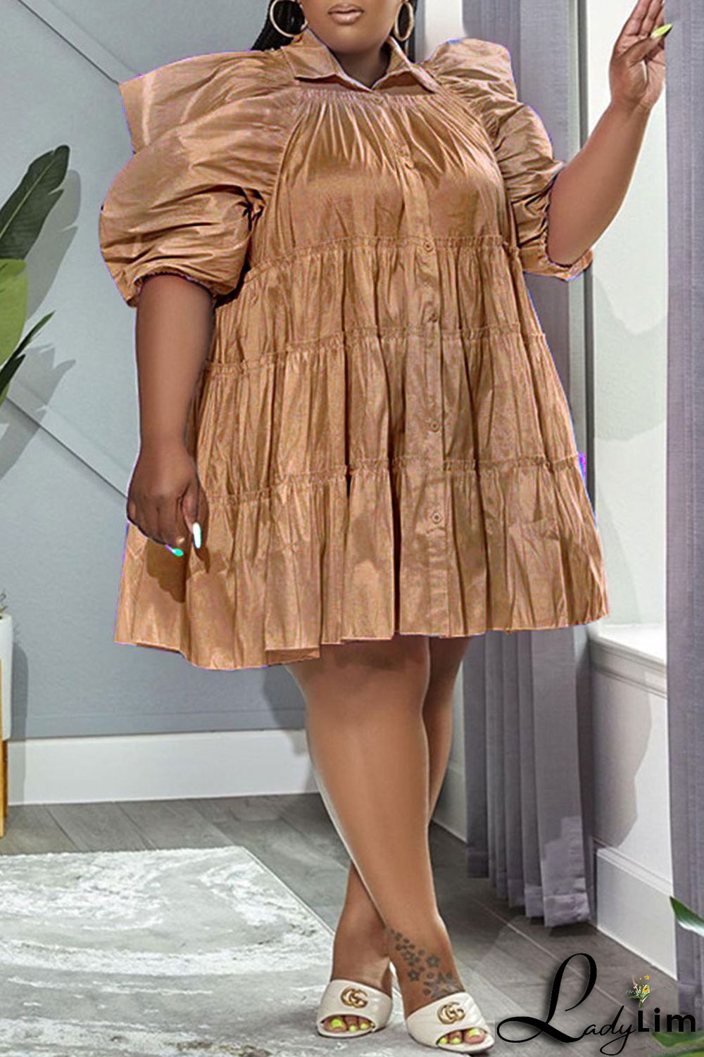 White Casual Sweet Solid Patchwork Buckle Turndown Collar A Line Plus Size Dresses