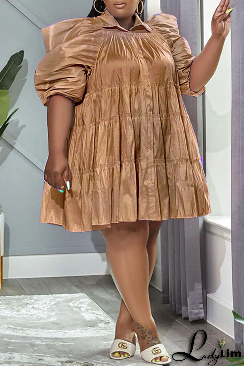 White Casual Sweet Solid Patchwork Buckle Turndown Collar A Line Plus Size Dresses