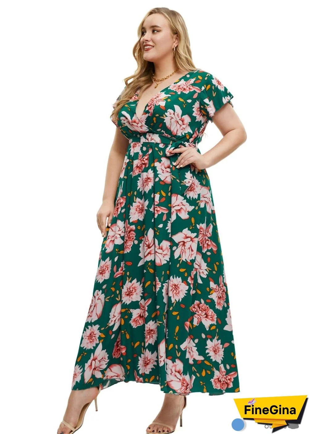Boho Plus Size Printed Slit Maxi Dress Gianna