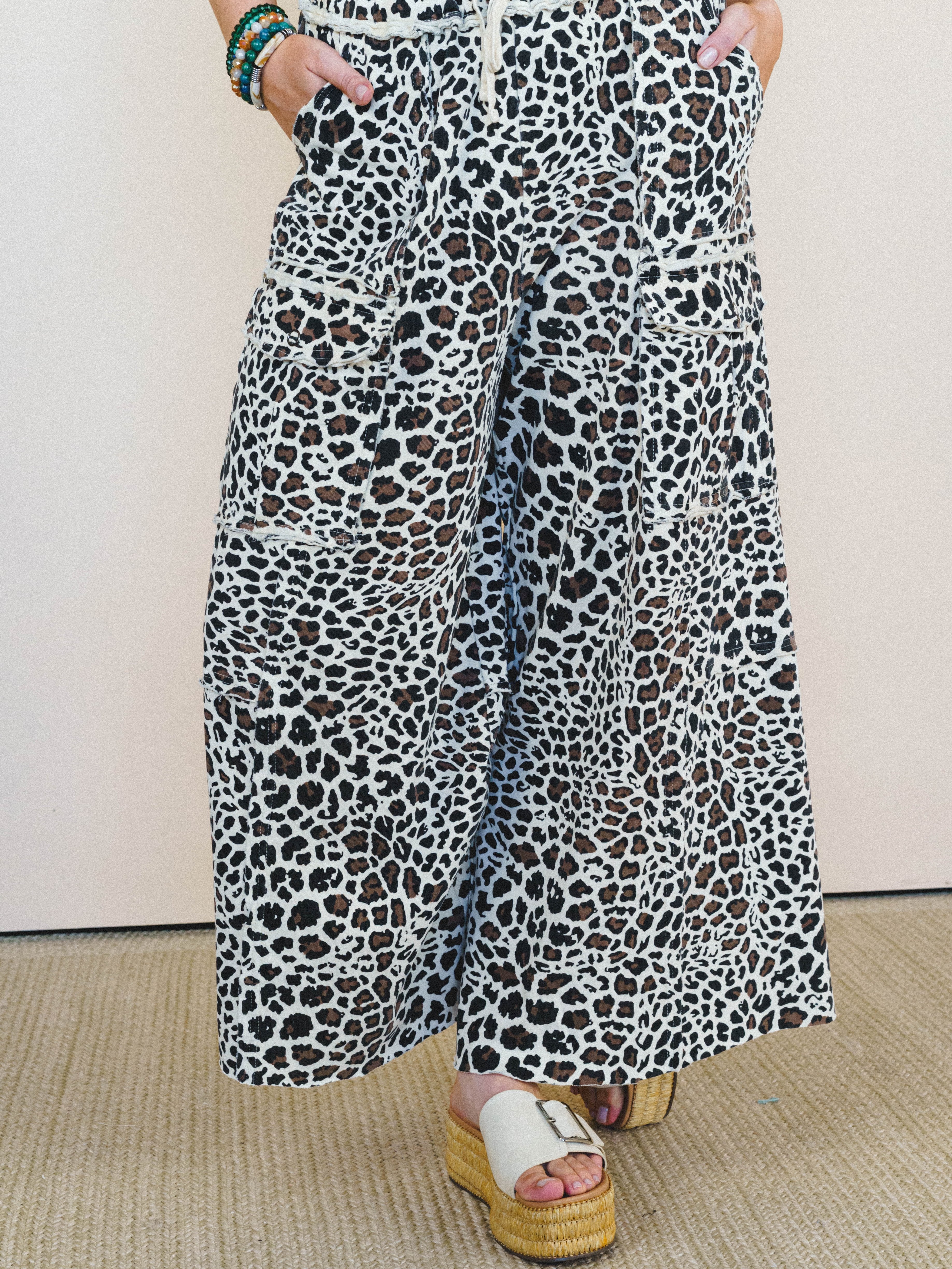 Lucky One Animal Print Cargo Pants - Natural