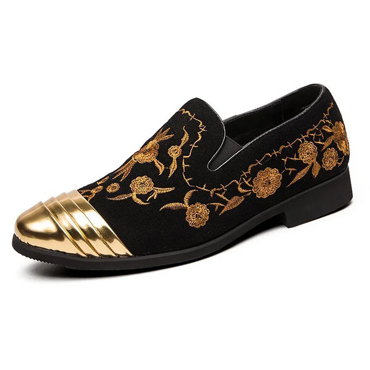 Suede Faux Leather Glossy PU Leather Patchwork Embroidery Slip-On Casual Loafers Shoes