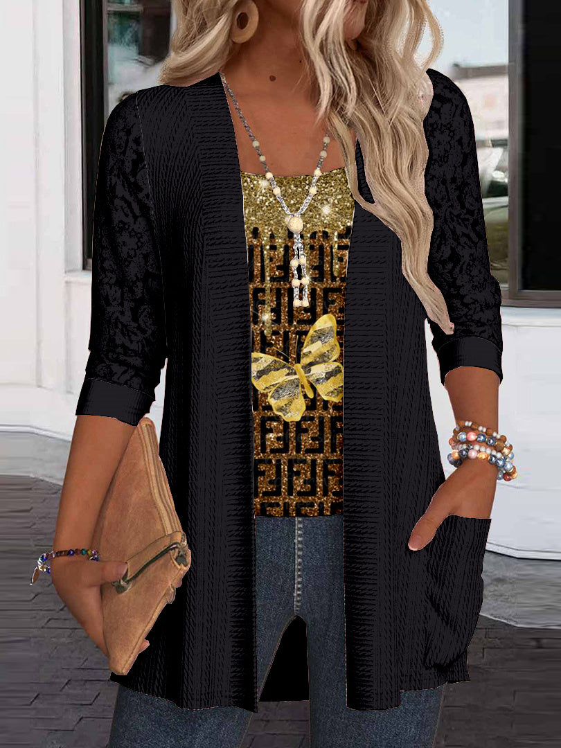 Women Long Sleeve V-neck Graphic Floral Printed Top