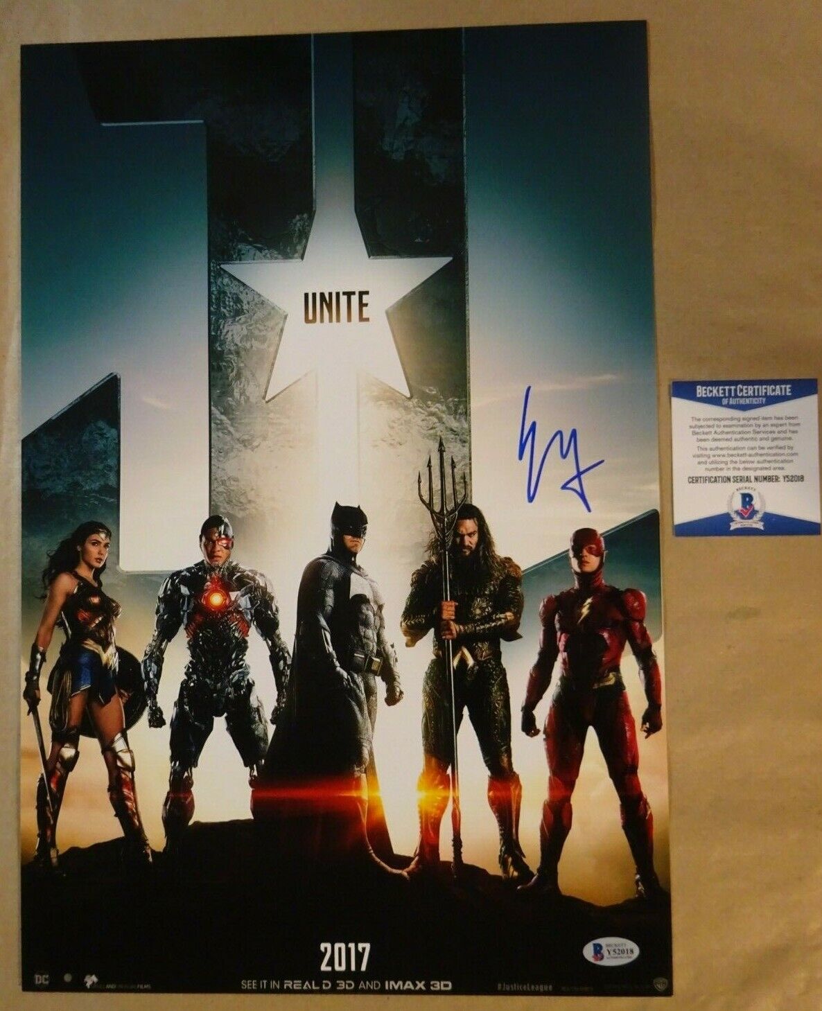 Signed EZRA MILLER Autographed JUSTICE LEAGUE 12x18