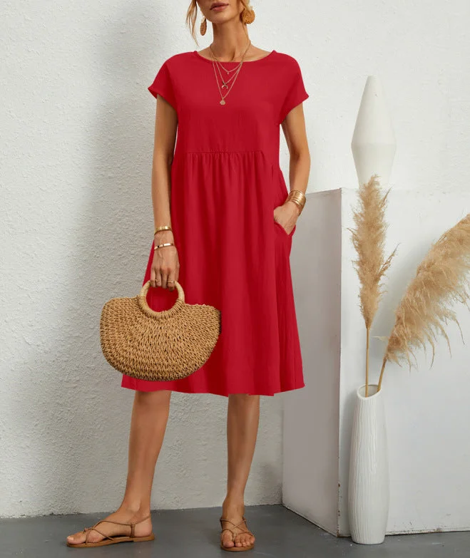 Uveng Fashionable Summer Elegant Cotton Linen A- Dresses