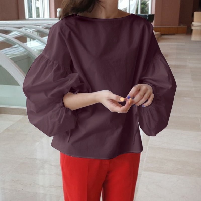 Elegant Puff Sleeve Tops Women's Summer Blouse ZANZEA 2022 Casual O Neck Solid Blusas Female White Tunic  Chemise Top
