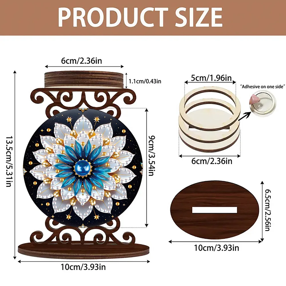 Wooden Diamond Painting Candle Holder Rhinestone Candlestick Decor (Mandala A)