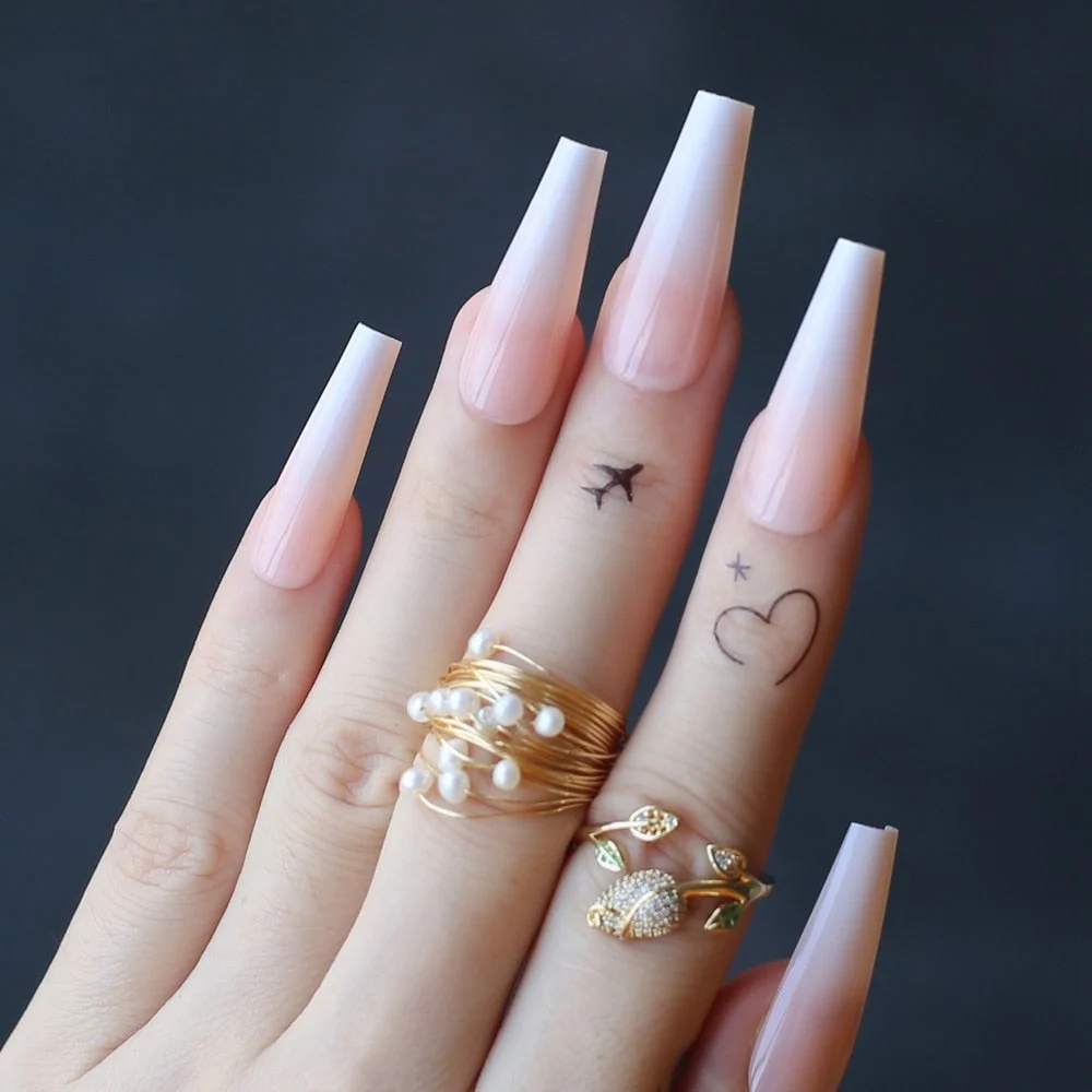 Luxury gel ombre Coffin Acrylic nails nude salon 24pcs fake nails ballet UV glossy reuse trapezoid Baby Boomer Gradient yellow-Nail Inspo