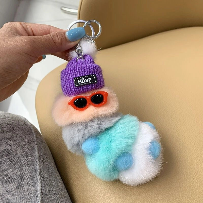 Cute Caterpillar Plush Unisex Bag Pendant Keychain