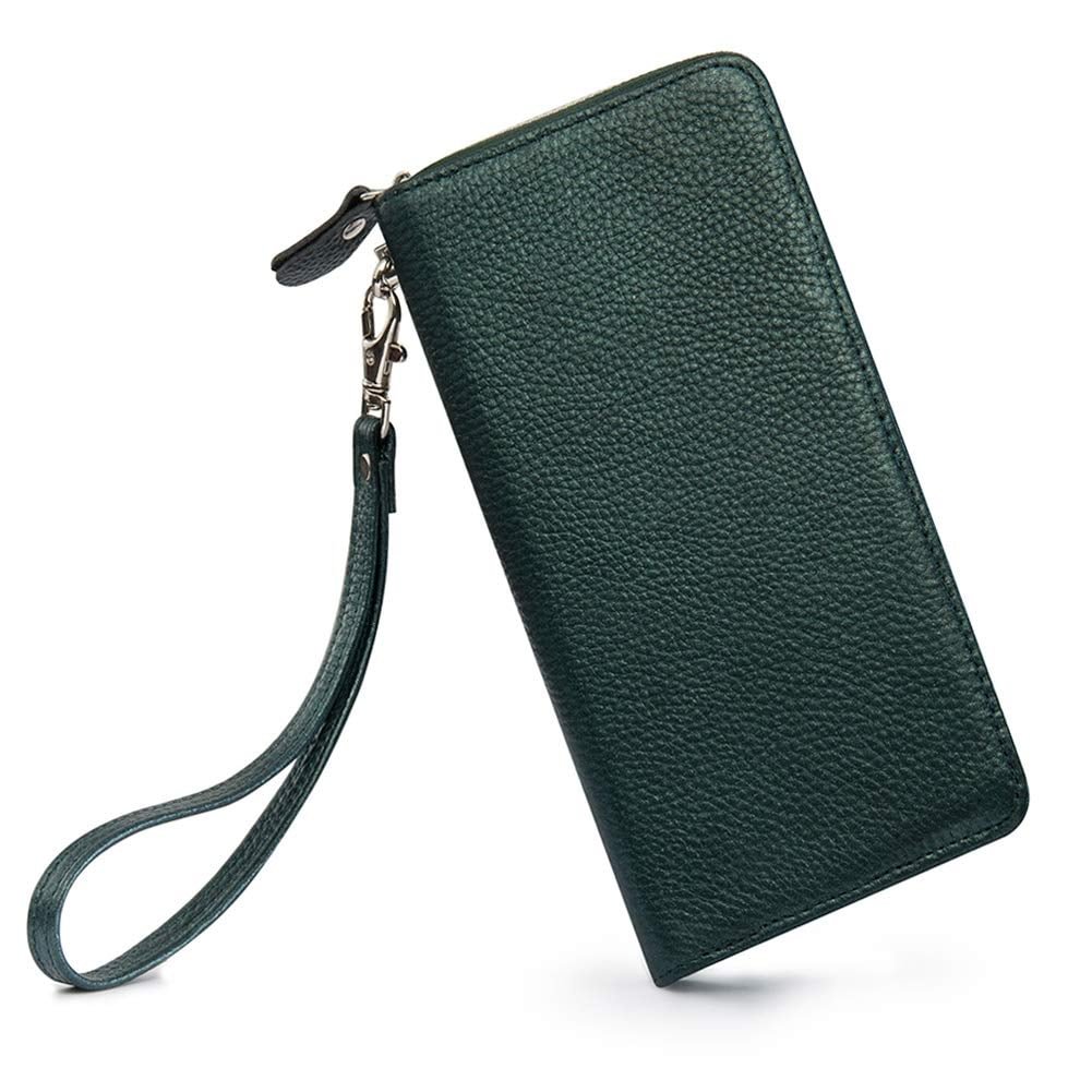 Womens Wallet RFID Blocking Genuine Leather Zip Around Wallet Clutch Wristlet Travel Long Purse for Women