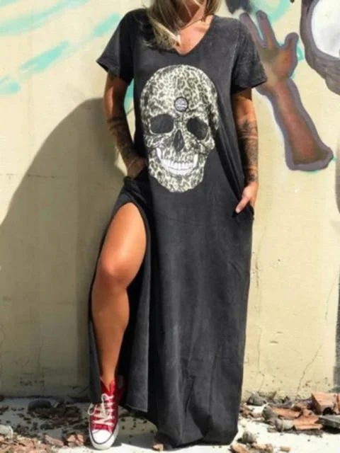 Womens Casual Long Skull Dress