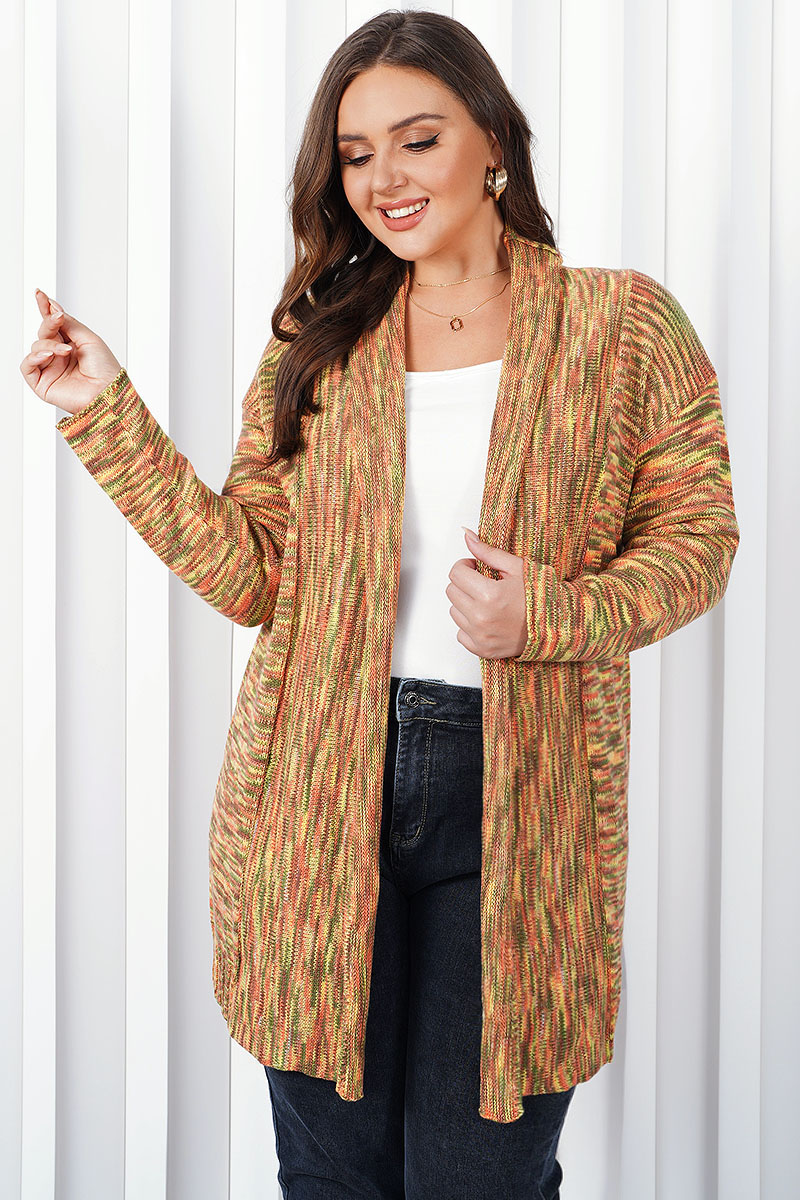 Flycurvy Plus Size Casual Multicolor Open Front Chunky Knit Cardigan