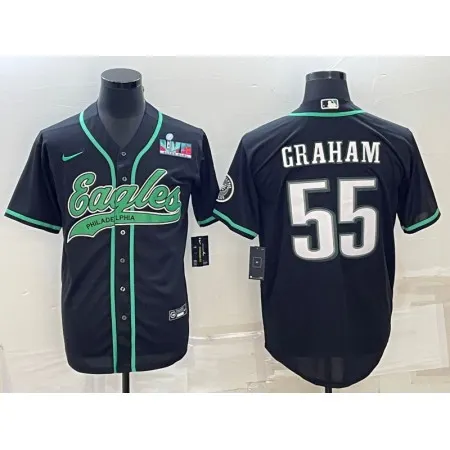 Men's Philadelphia Eagles #55 Brandon Graham Black With Super Bowl LVII Patch Cool Base Stitched Baseball Jersey