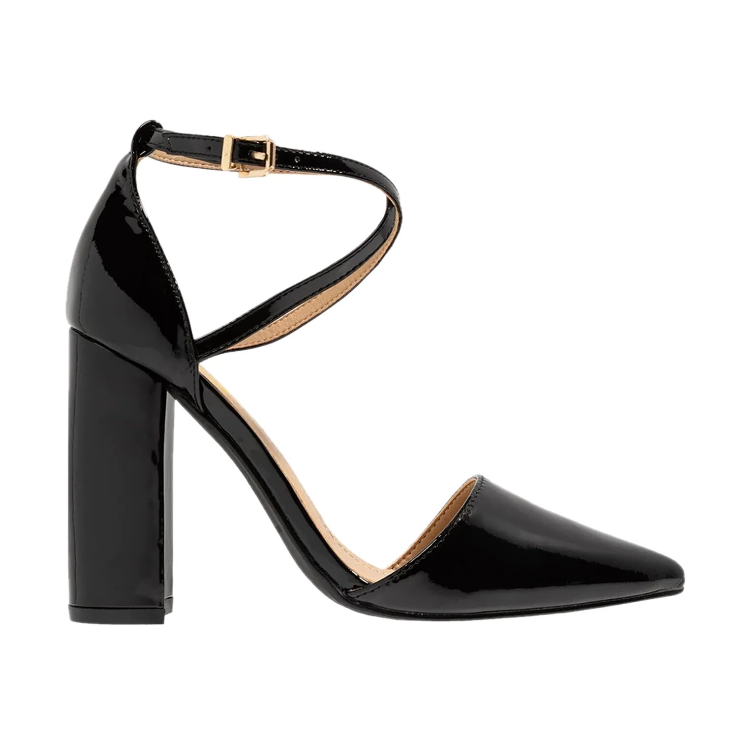 TAAFO Pink High Chunky Square Heels Pumps Woman Cross Buckle Strap Pointed Toe For Party Ladies Shoes