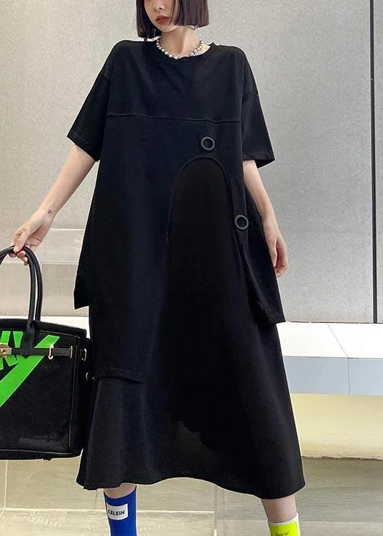 Loose Black Patchwork asymmetrical design Robe Dresses Summer