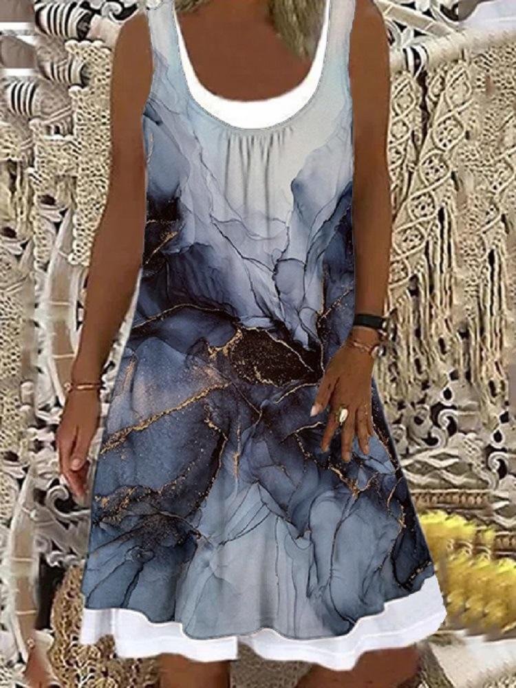 Women's Fashion Gradient Graphic Floral Printed Stitching Dress