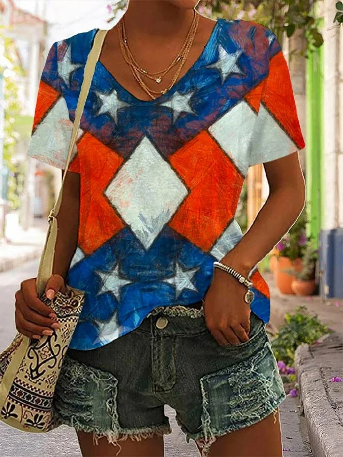 Women's Independence Day Print V-Neck T-Shirt