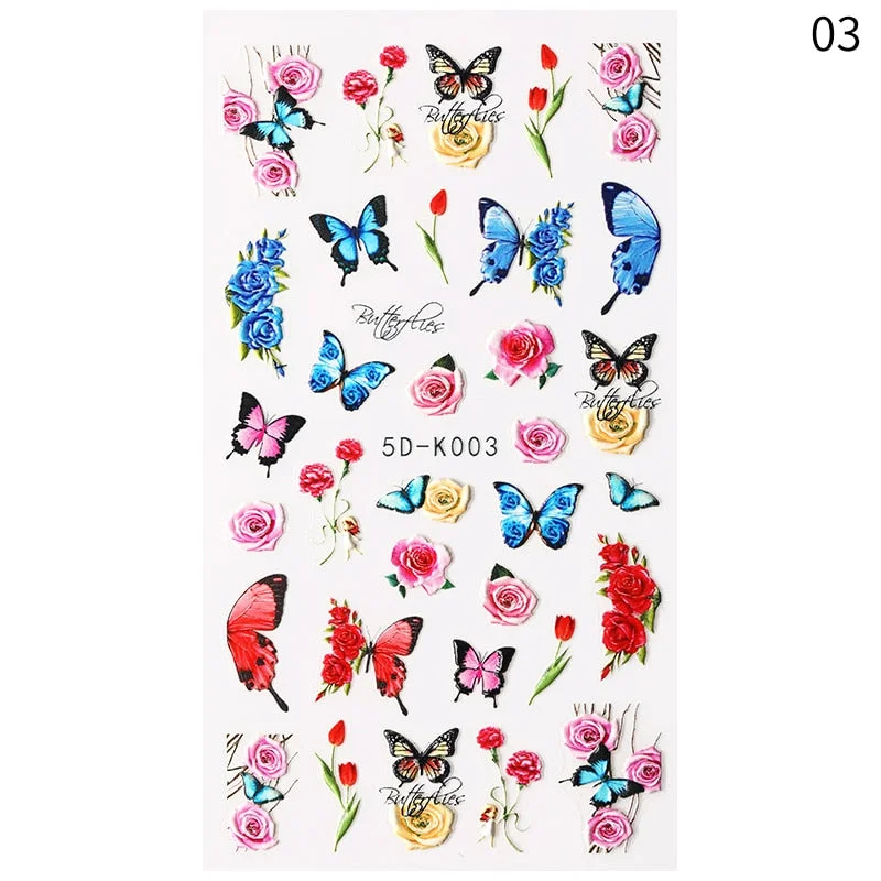 1PC French 5D Nail Sticker Embossed Flower Bubble Pattern Self-Adhesive Slider Wedding Design Nails Decals Nail Art Decoration-Nail Inspo