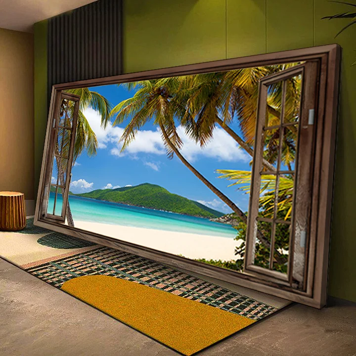 Seaside Palm Beach Window Canvas Wall Art