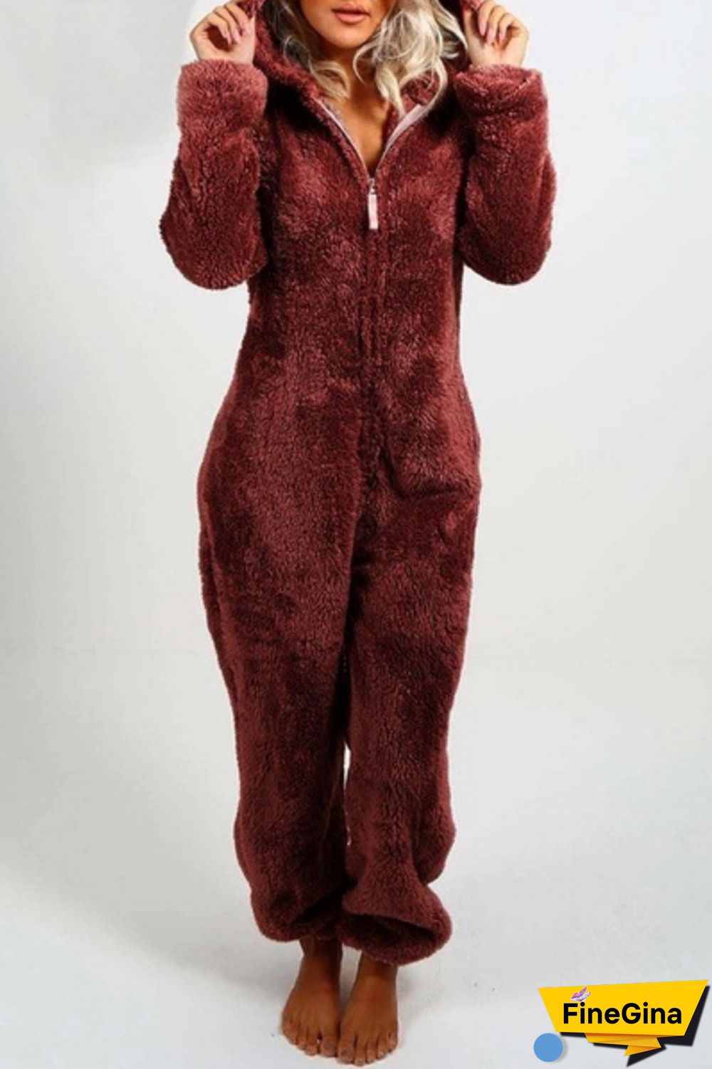 Yellow Casual Living Solid Patchwork Hooded Collar Regular Jumpsuits