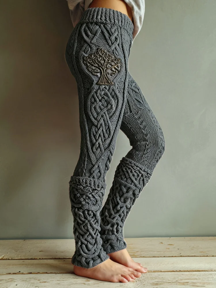 Vintage Viking Tree Of Life Celtic Knot Knit Jacquard Cozy Leggings