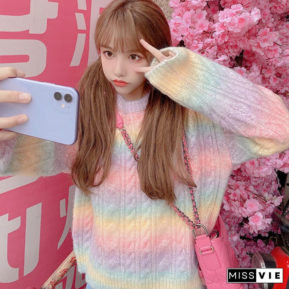 Rainbow Gradient Stripe Loose Sweater
