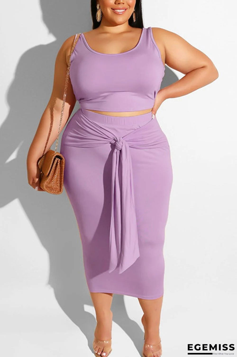 Purple Casual Straps Tight-Fitting Bag Hip Two-Piece Suit | EGEMISS