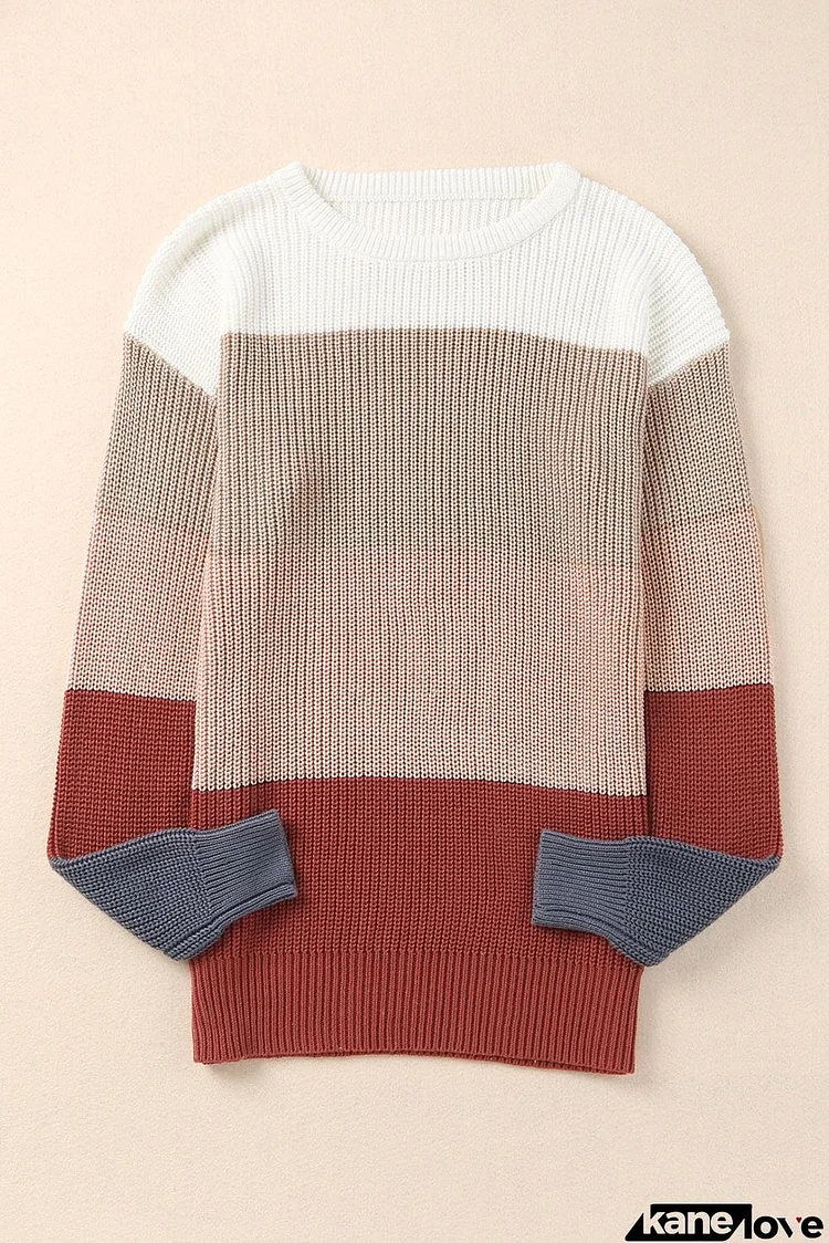 Color Block Round Neck Sweater